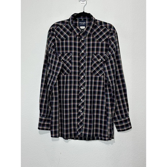 Wrangler Western Shirt Mens XLT Long Sleeve Pearl Snap Shirt Purple Plaid - Picture 9 of 11